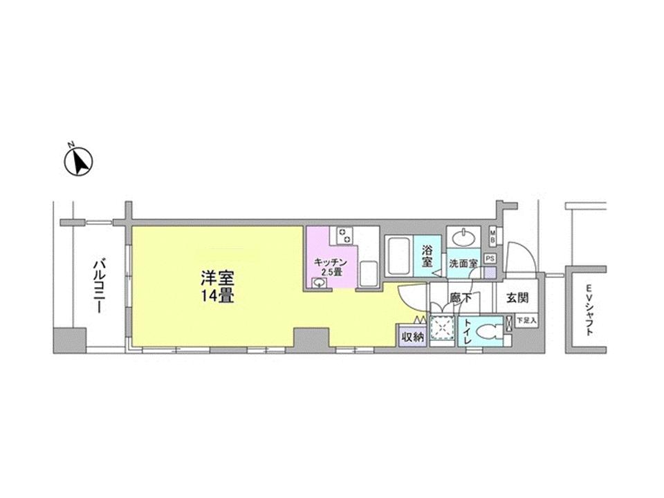 Floor plan. 1K, Price 24,300,000 yen, Occupied area 33.85 sq m , Balcony area 7.2 sq m