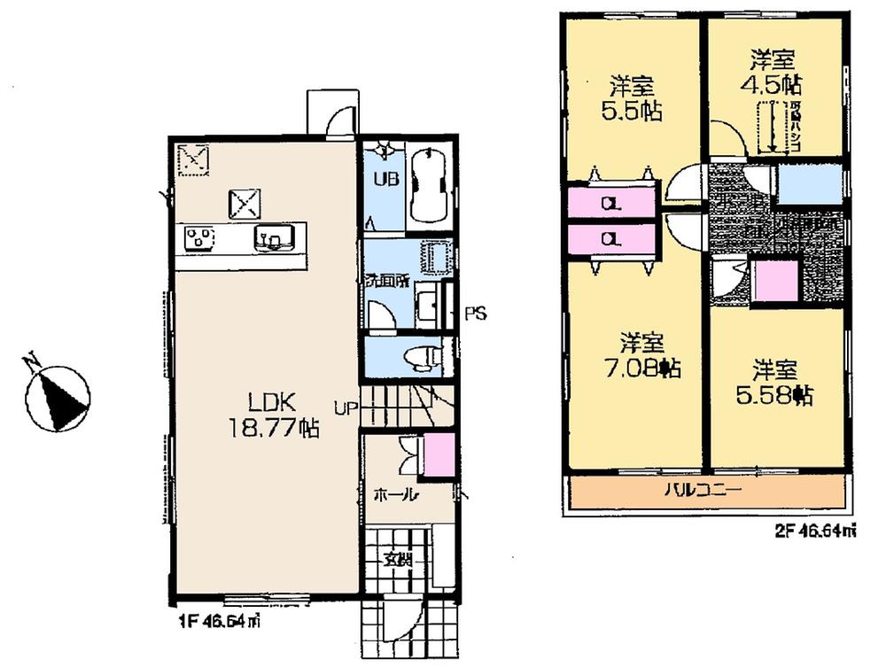 Floor plan. (1 Building), Price 38,800,000 yen, 4LDK, Land area 117.01 sq m , Building area 93.28 sq m