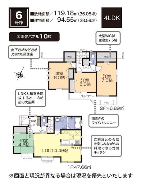 Floor plan. (6 Building), Price 41,200,000 yen, 4LDK, Land area 119.18 sq m , Building area 94.55 sq m