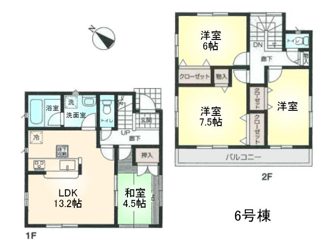 Floor plan. 29,800,000 yen, 4LDK, Land area 108.95 sq m , Building area 88.68 sq m Kamisuna-cho 5-chome 6 Building Floor plan