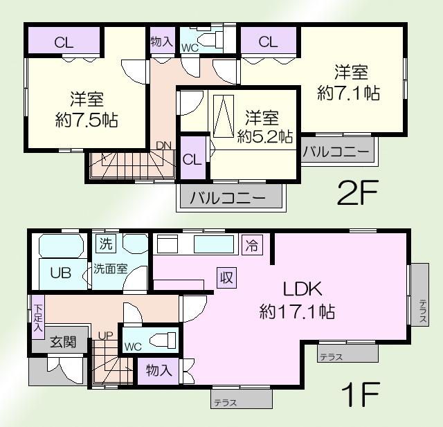 Floor plan. 21,800,000 yen, 3LDK, Land area 94.04 sq m , Floor plan of the building area 89.5 sq m large 3LDK