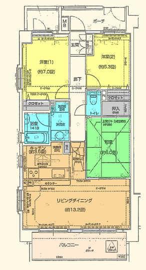Floor plan. 3LDK, Price 24,300,000 yen, Occupied area 75.07 sq m , Balcony area 12.98 sq m floor plan