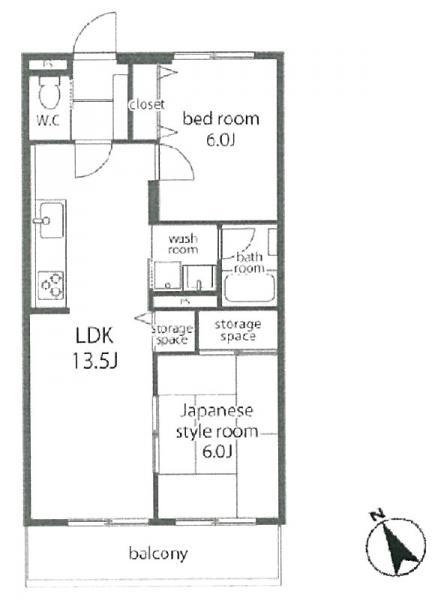 Floor plan. 2LDK, Price 18.5 million yen, Occupied area 56.62 sq m , Balcony area 6.48 sq m