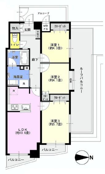 Floor plan. 3LDK, Price 29,900,000 yen, Occupied area 59.67 sq m , Balcony area 3.72 sq m