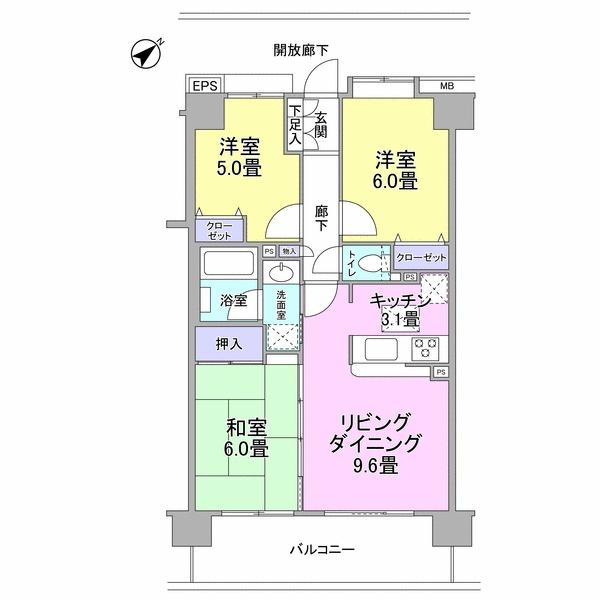 Floor plan. 3LDK, Price 20,600,000 yen, Footprint 64 sq m , Balcony area 11.52 sq m