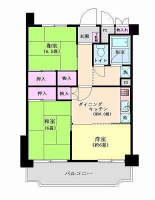 Floor plan. 3DK, Price 8.9 million yen, Occupied area 54.18 sq m , Balcony area 9.32 sq m
