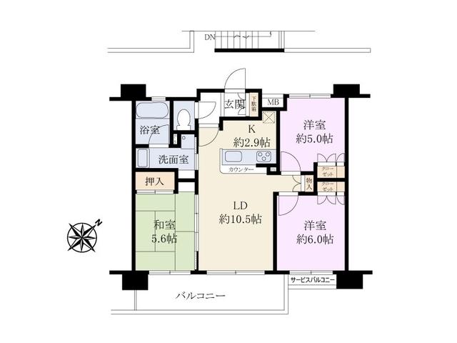 Floor plan. 3LDK, Price 21.5 million yen, Occupied area 63.66 sq m , Balcony area 9.92 sq m San cradle Musashi Sunagawa Mato view