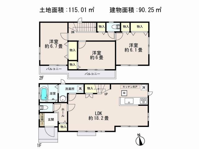 Floor plan. (B Building), Price 26,900,000 yen, 3LDK, Land area 115 sq m , Building area 90.25 sq m