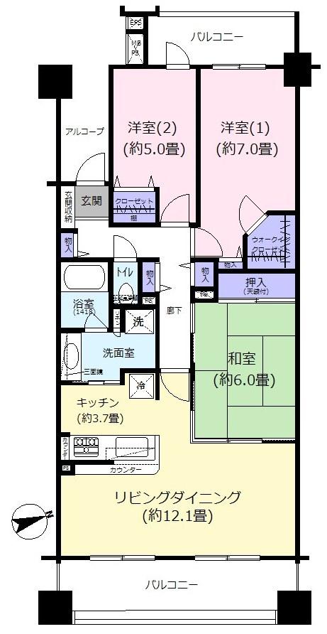 Floor plan. 3LDK, Price 35,800,000 yen, Occupied area 78.78 sq m , I will say 3LDK type room with a balcony area 20.48 sq m usability
