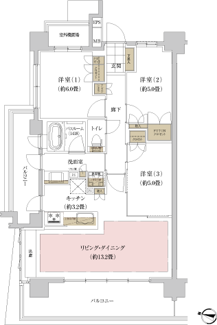 A1 type 3LDK Occupied area / 72.48 sq m  Balcony area / 19.06 sq m