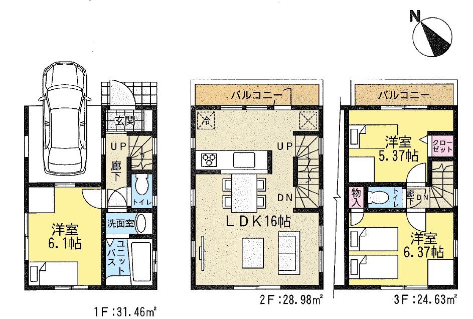 Floor plan. 36,800,000 yen, 3LDK, Land area 48.79 sq m , Building area 85.07 sq m