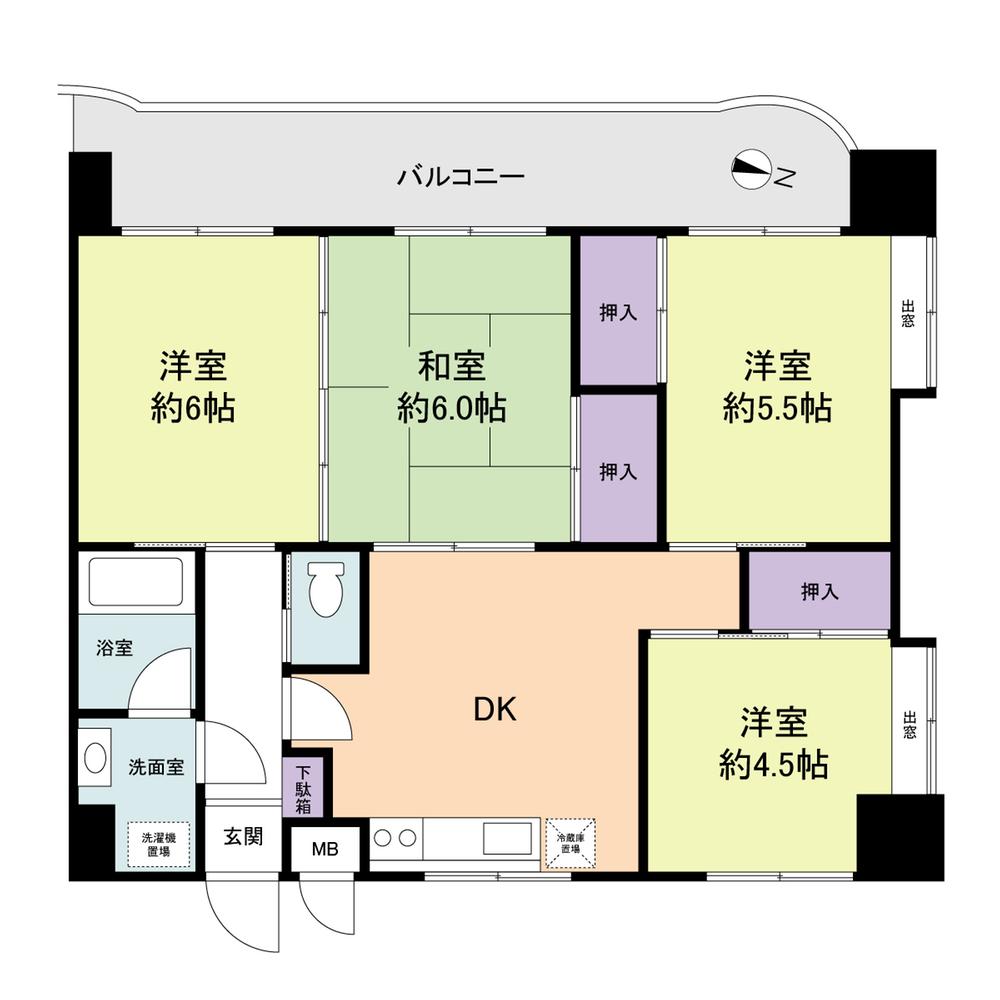 Floor plan. 4DK, Price 9.8 million yen, Occupied area 63.36 sq m , Balcony area 11.55 sq m