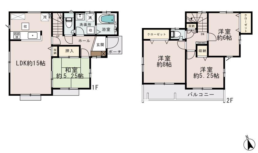 Floor plan. (Building 2), Price 36.5 million yen, 4LDK, Land area 108.76 sq m , Building area 95.22 sq m
