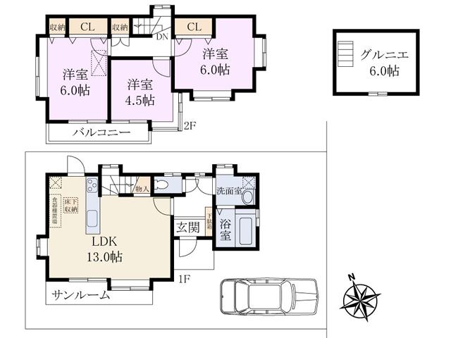 Floor plan. 27,800,000 yen, 3LDK, Land area 88.34 sq m , 2-chome Floor building area 69.88 sq m Tachikawa Wakaba-cho