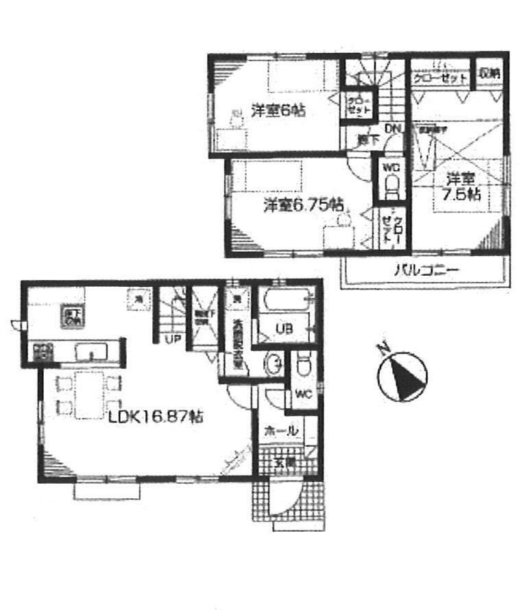 Floor plan. (Building 2), Price 39,800,000 yen, 3LDK, Land area 98.56 sq m , Building area 86.73 sq m