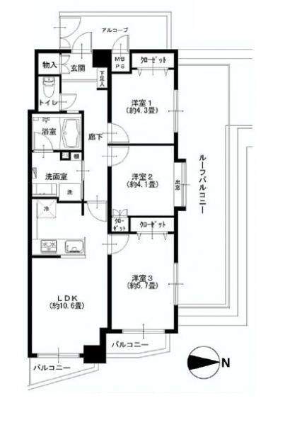 Floor plan. 3LDK, Price 29,900,000 yen, Occupied area 59.67 sq m , Balcony area 18 sq m