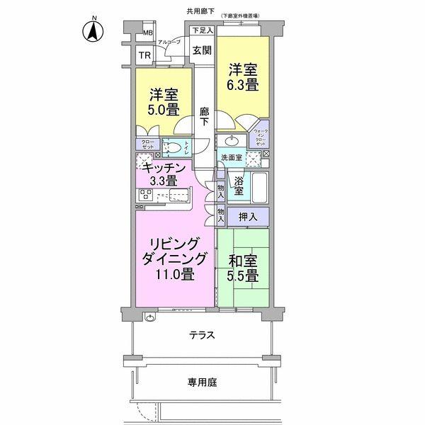Floor plan. 3LDK, Price 38,800,000 yen, Occupied area 85.86 sq m , Balcony area 11.5 sq m spacious 18 tatami mats of living