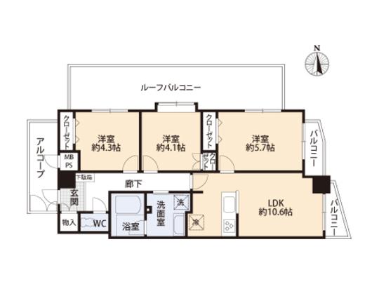 Floor plan. 3LDK, Price 29,900,000 yen, Occupied area 59.67 sq m , Balcony area 3.72 sq m floor plan