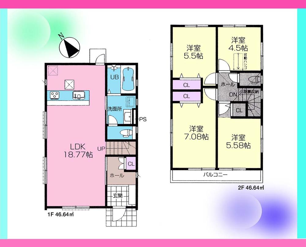 Floor plan. (1 Building), Price 38,800,000 yen, 4LDK, Land area 117.01 sq m , Building area 93.28 sq m