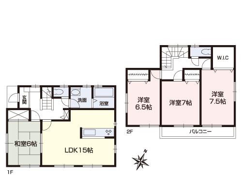 Floor plan. 36,800,000 yen, 4LDK + S (storeroom), Land area 102.28 sq m , Since it has become a 6 tatami Japanese-style next to the building area 103.51 sq m LDK15 Pledge, And spacious. Since the placement of the entrance to the Japanese-style room, As usually an extension of the living room, Can you sometimes use it as a drawing room! 