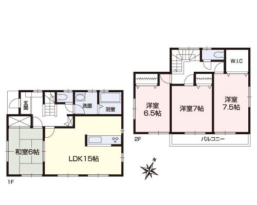 Floor plan. 36,800,000 yen, 4LDK + S (storeroom), Land area 102.28 sq m , Since it has become a 6 tatami Japanese-style next to the building area 103.51 sq m LDK15 Pledge, And spacious. Since the placement of the entrance to the Japanese-style room, As usually an extension of the living room, Can you sometimes use it as a drawing room!