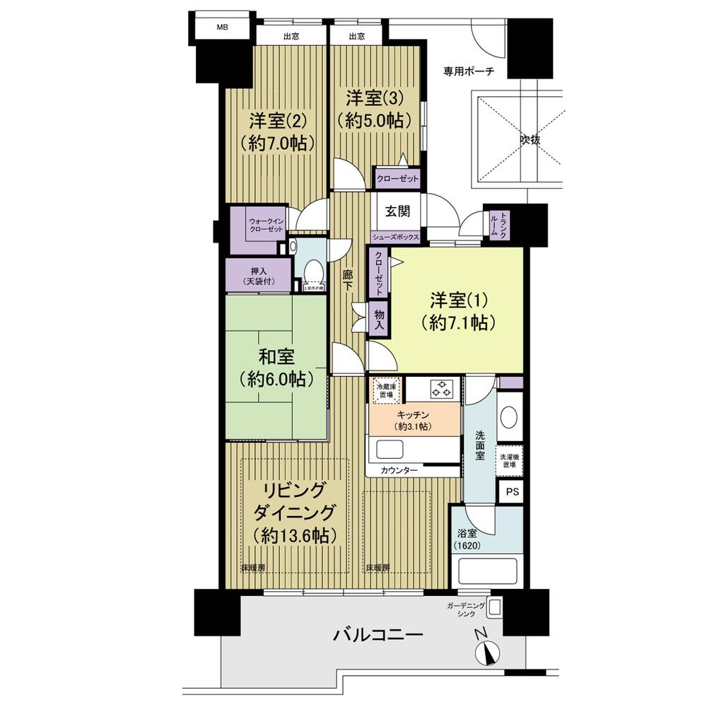 Floor plan. 4LDK, Price 33,500,000 yen, Occupied area 91.66 sq m , Balcony area 16.7 sq m