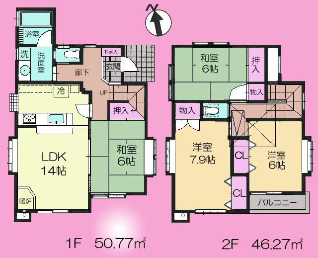 Floor plan. 48 million yen, 4LDK, Land area 127.07 sq m , Building area 97.04 sq m