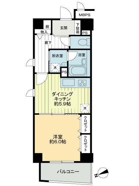 Floor plan. 1DK, Price 19,800,000 yen, Footprint 35.2 sq m , Balcony area 4.32 sq m