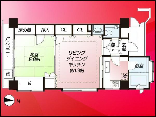 Floor plan. 1LDK, Price 52 million yen, Occupied area 62.82 sq m