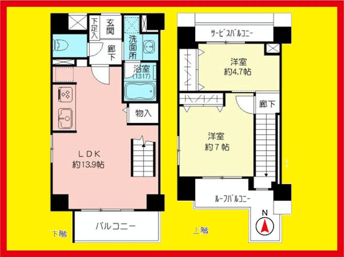 Floor plan. 2LDK, Price 49,800,000 yen, Occupied area 66.48 sq m , Balcony area 4.8 sq m
