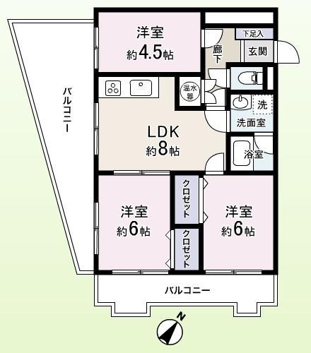 Floor plan. 3LDK, Price 25,800,000 yen, Occupied area 57.82 sq m , Renovation dwelling units of the balcony area 25.06 sq m southwest angle room