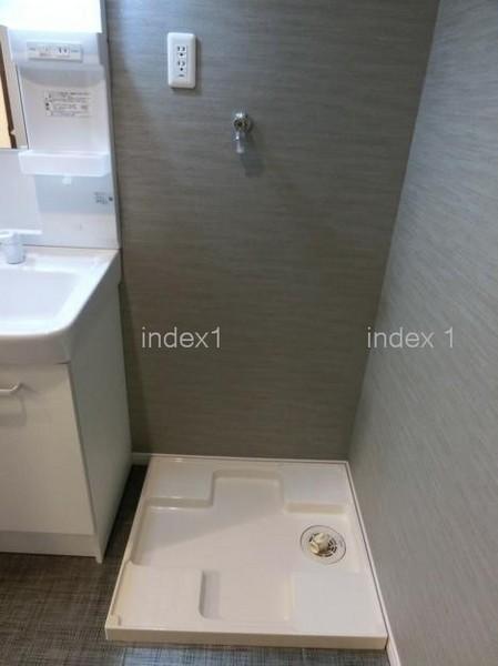 Wash basin, toilet. There is also indoor washing machine Storage!