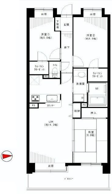 Floor plan. 3LDK, Price 29,800,000 yen, Occupied area 70.45 sq m , Good Floor balcony area 12.2 sq m usability