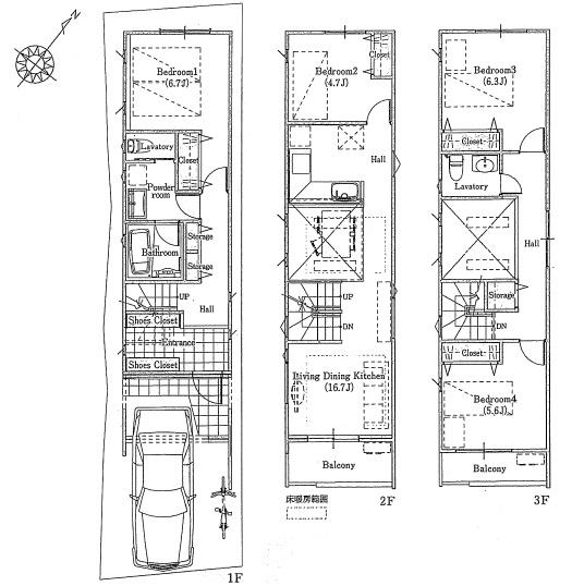 Floor plan. 56,900,000 yen, 4LDK, Land area 69.36 sq m , Building area 115.09 sq m