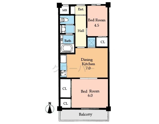 Floor plan. 2DK, Price 22,800,000 yen, Footprint 43.7 sq m , Balcony area 5.32 sq m