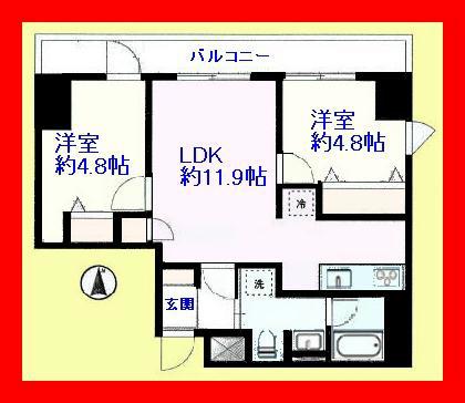 Floor plan. 2LDK, Price 25,500,000 yen, Occupied area 48.92 sq m , Balcony area 10.48 sq m easy-to-use floor plan