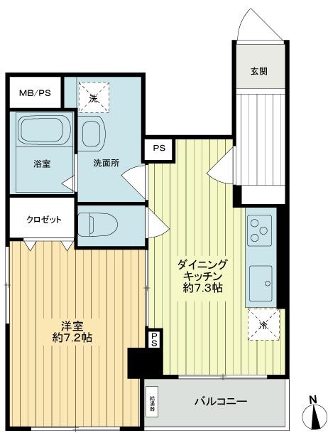 Floor plan. 1DK, Price 19,800,000 yen, Occupied area 33.29 sq m , Balcony area 2.7 sq m southwest angle room South face bright with 2 rooms room