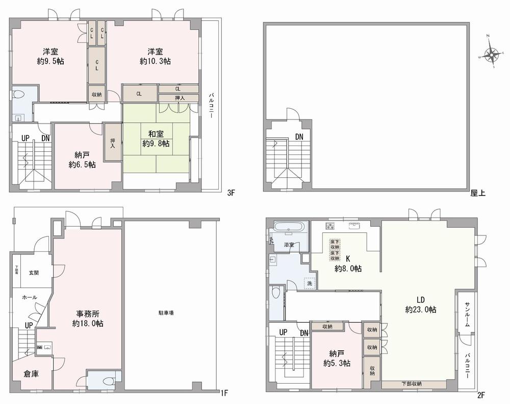 Floor plan. 98 million yen, 3LDK + 2S (storeroom), Land area 118.66 sq m , Building area 267.12 sq m