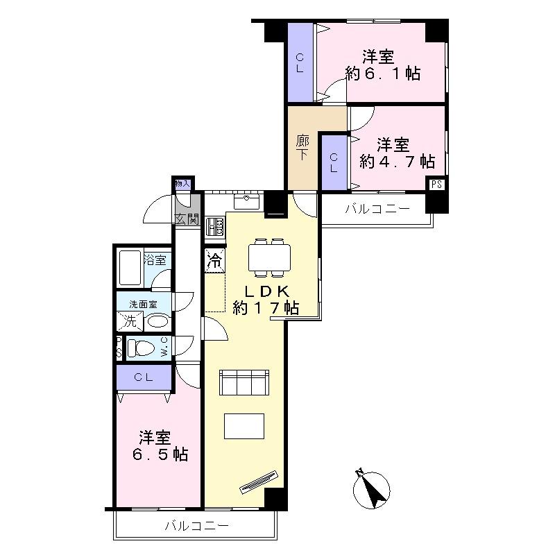 Floor plan. 3LDK, Price 35,800,000 yen, Occupied area 86.11 sq m , Balcony area 9.68 sq m