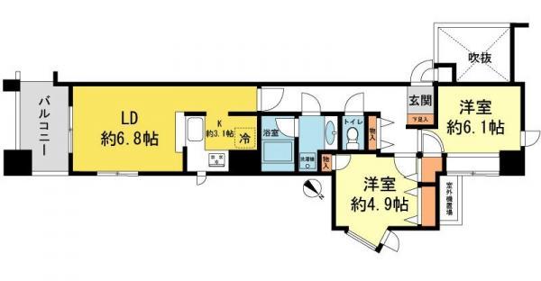 Floor plan. 2LDK, Price 33 million yen, Occupied area 56.21 sq m , Balcony area 5.68 sq m
