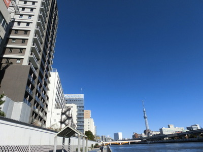 Building appearance. Also it looks Sky tree from the Sumida River