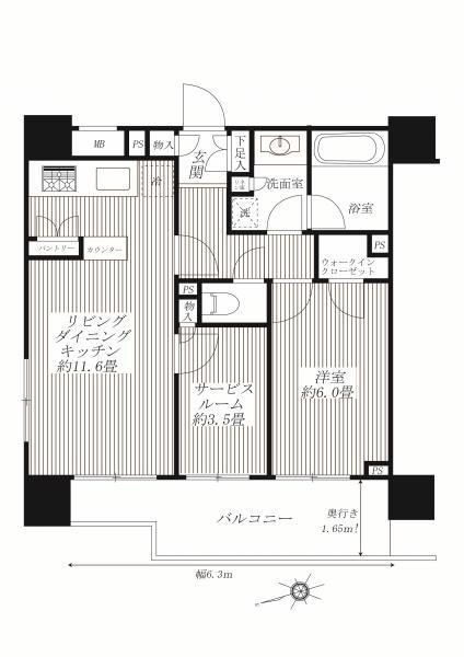 Floor plan. 1LDK+S, Price 34,800,000 yen, Footprint 50.7 sq m , Balcony area 10.54 sq m