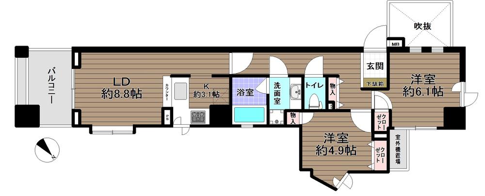 Floor plan. 2LDK, Price 29,900,000 yen, Occupied area 56.21 sq m , Balcony area 5.68 sq m