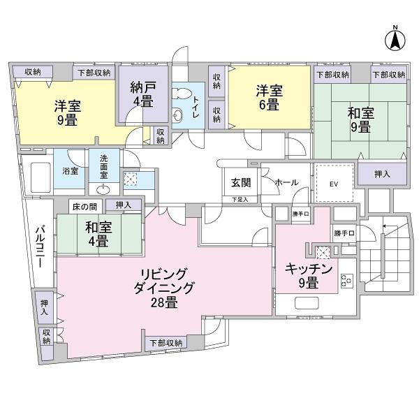 Floor plan. 4LDK + S (storeroom), Price 69,800,000 yen, Footprint 158.66 sq m , Balcony area 3.74 sq m 4LD ・ Type K + storeroom