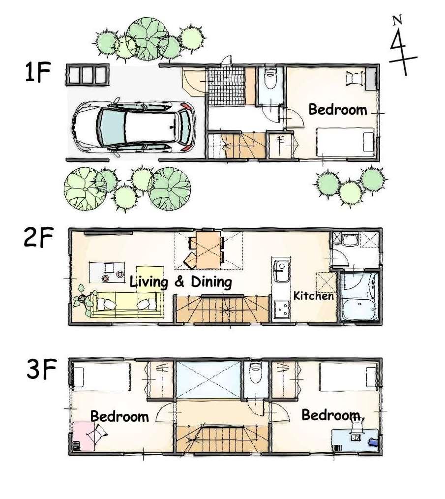Floor plan. 46,900,000 yen, 3LDK, Land area 48.01 sq m , Building area 96.18 sq m   ・ 