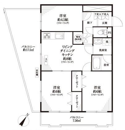 Floor plan. 3LDK, Price 25,800,000 yen, Occupied area 57.82 sq m , Balcony area 25.06 sq m