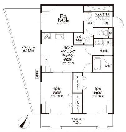 Floor plan. 3LDK, Price 25,800,000 yen, Occupied area 57.82 sq m , Balcony area 25.06 sq m