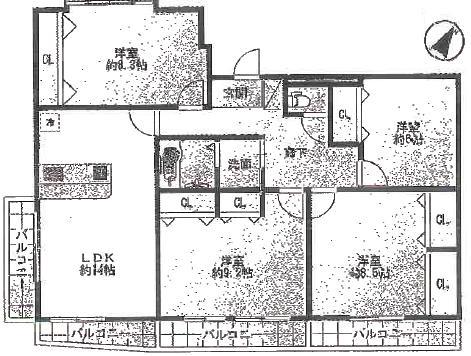 Floor plan. 4LDK, Price 28.8 million yen, Occupied area 99.68 sq m , Balcony area 13.79 sq m