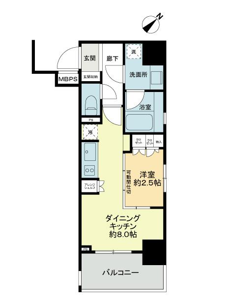 Floor plan. 1DK, Price 24,800,000 yen, Occupied area 30.45 sq m , It can also be used as a balcony area 5.42 sq m 1R
