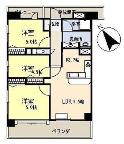 Floor plan. 3LDK, Price 41,800,000 yen, Occupied area 62.15 sq m , Balcony area 11.67 sq m